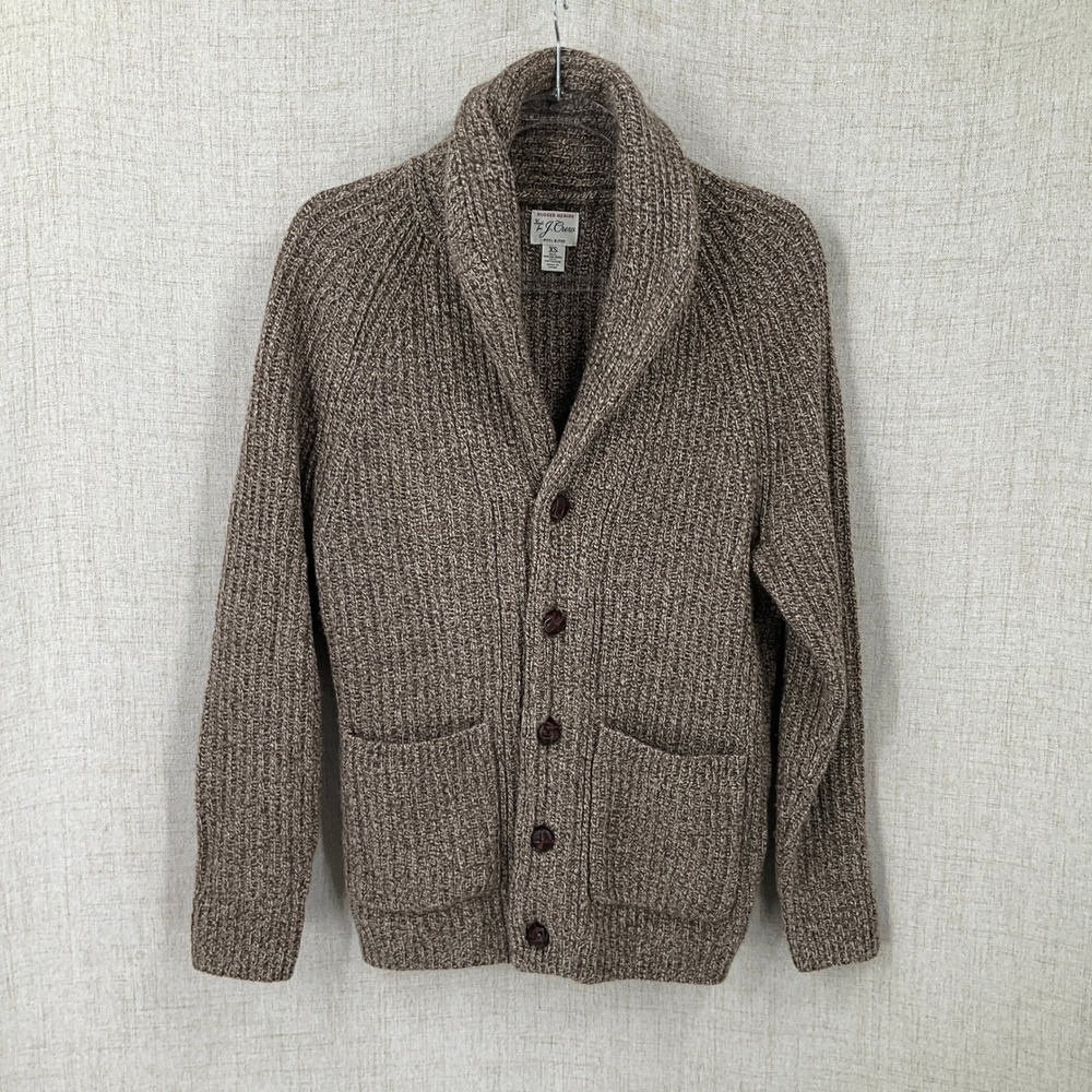 J.Crew Cardigan Mens XS Brown Wool Rugged Merino Shawl Collar Ribbed Grandpacore